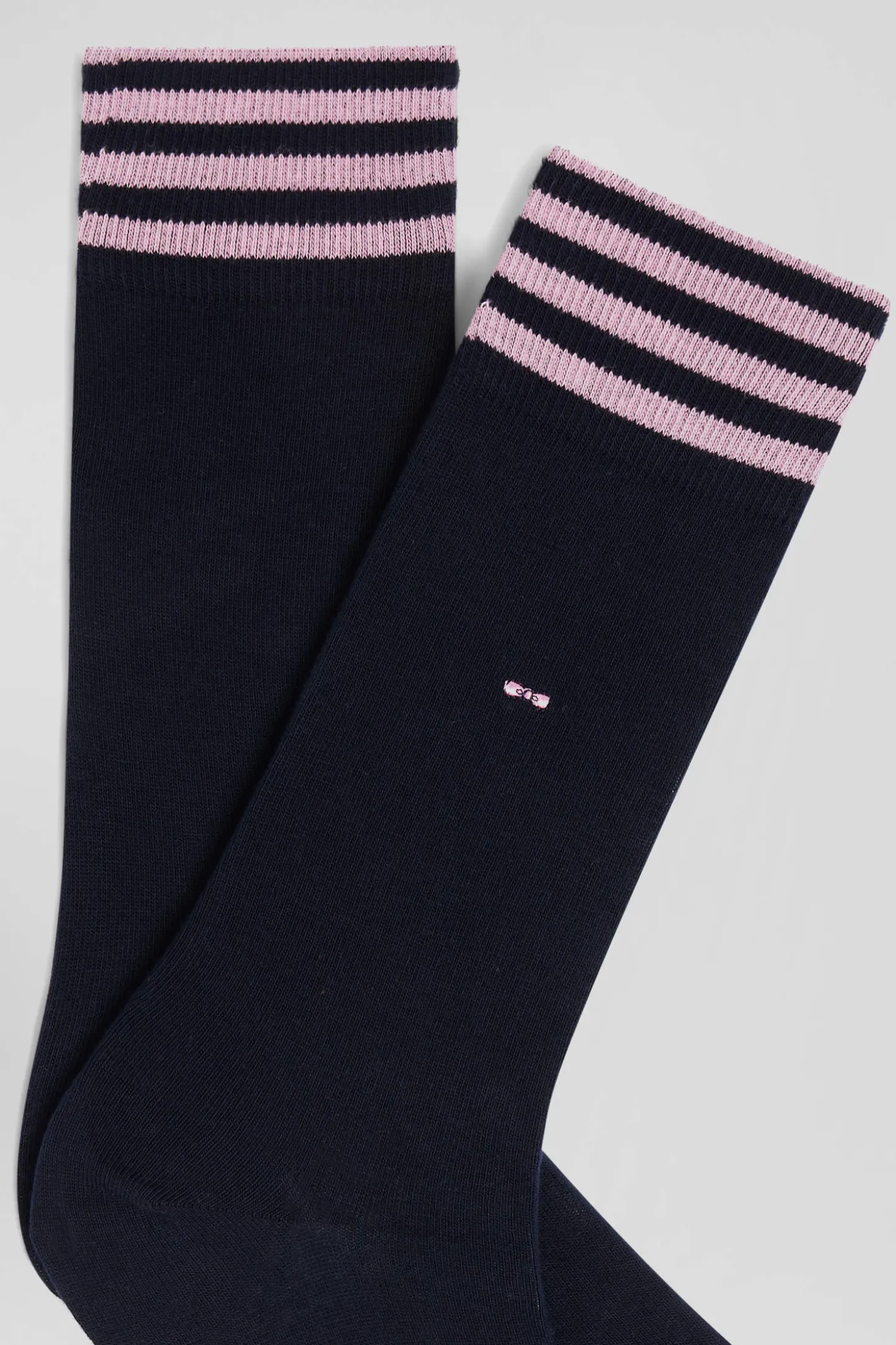 Navy blue socks with striped details in stretch cotton