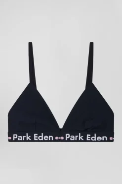 Navy blue stretch cotton bra with branded waistband