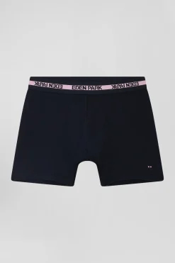Navy blue stretch cotton boxers with branded waistband