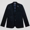 Navy blue stretch cotton velvet jacket Modern fit