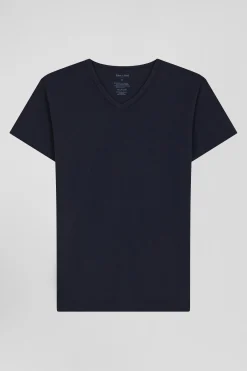 Navy blue stretch cotton T-shirt