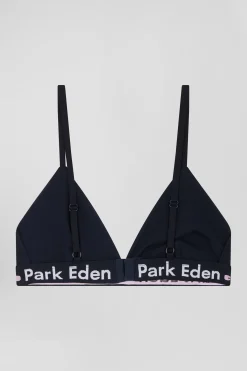 Navy blue stretch cotton bra with branded waistband