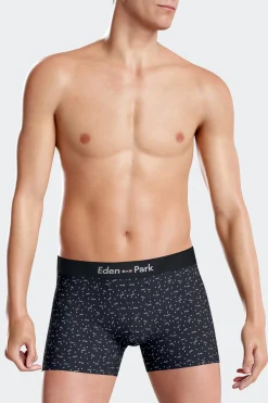 Navy blue stretch cotton boxers with micro bow tie patterns