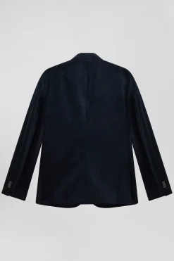 Navy blue stretch cotton velvet jacket Modern fit