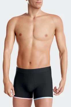 Navy blue stretch cotton boxers with contrast piping