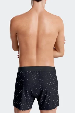 Navy blue stretch cotton jersey boxers with micro patterns