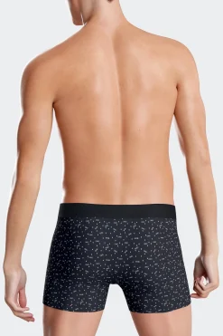 Navy blue stretch cotton boxers with micro bow tie patterns