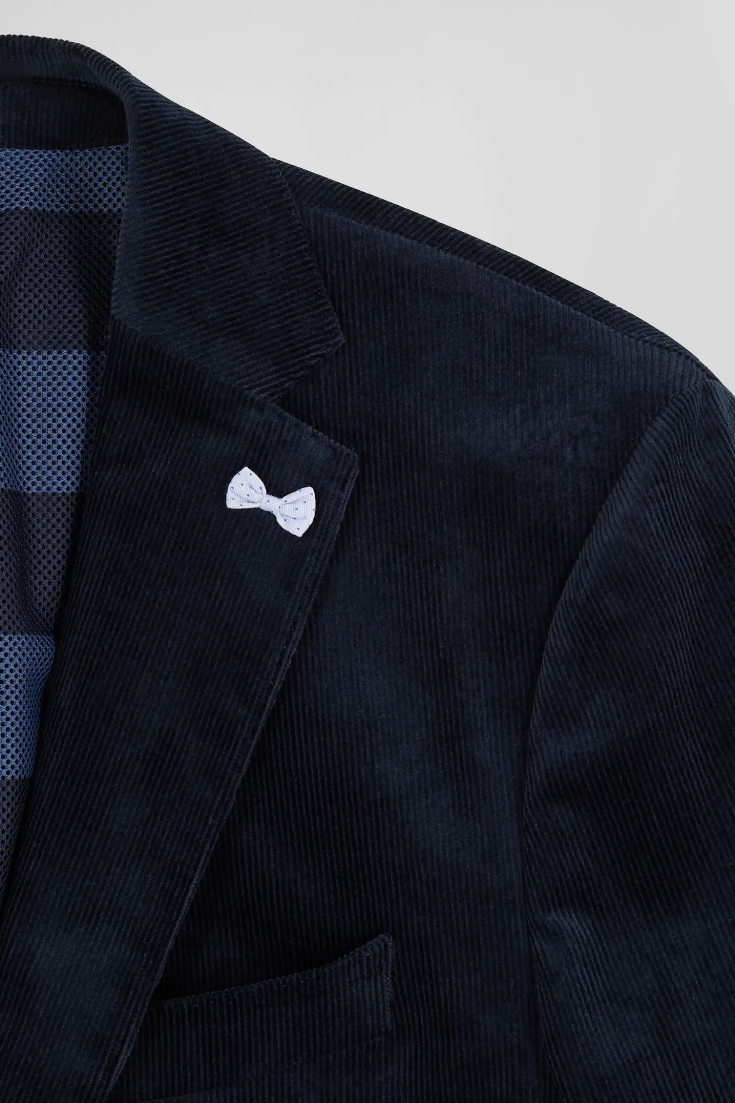 Navy blue stretch cotton velvet jacket Modern fit