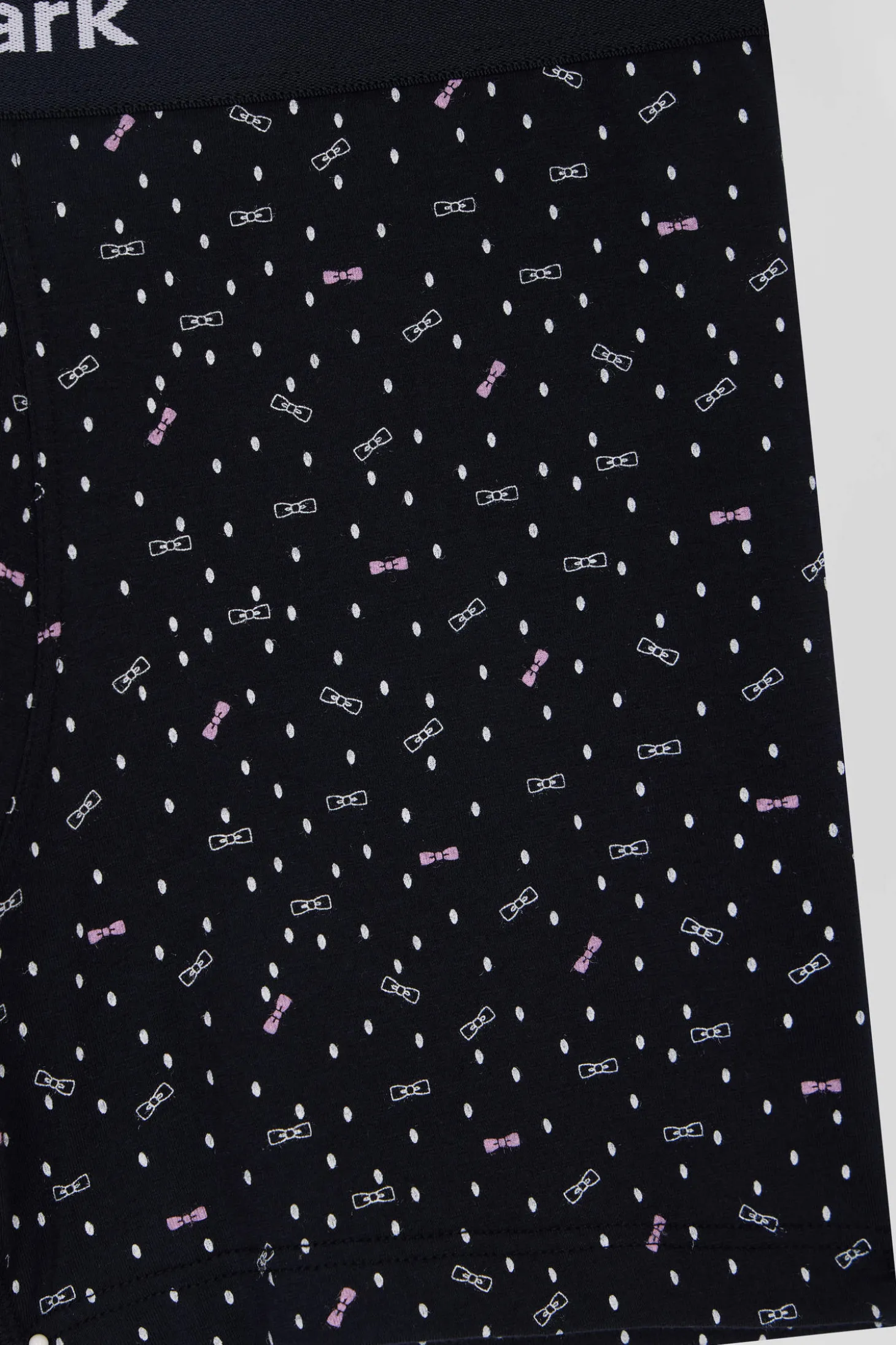 Navy blue stretch cotton boxers with micro bow tie patterns