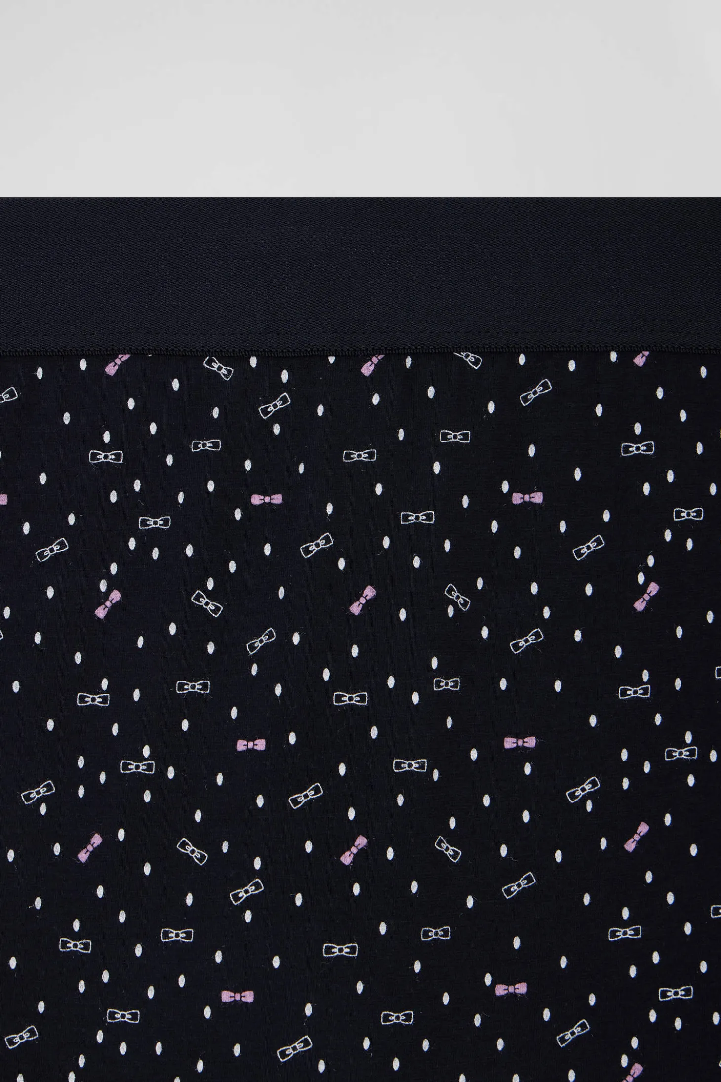 Navy blue stretch cotton boxers with micro bow tie patterns
