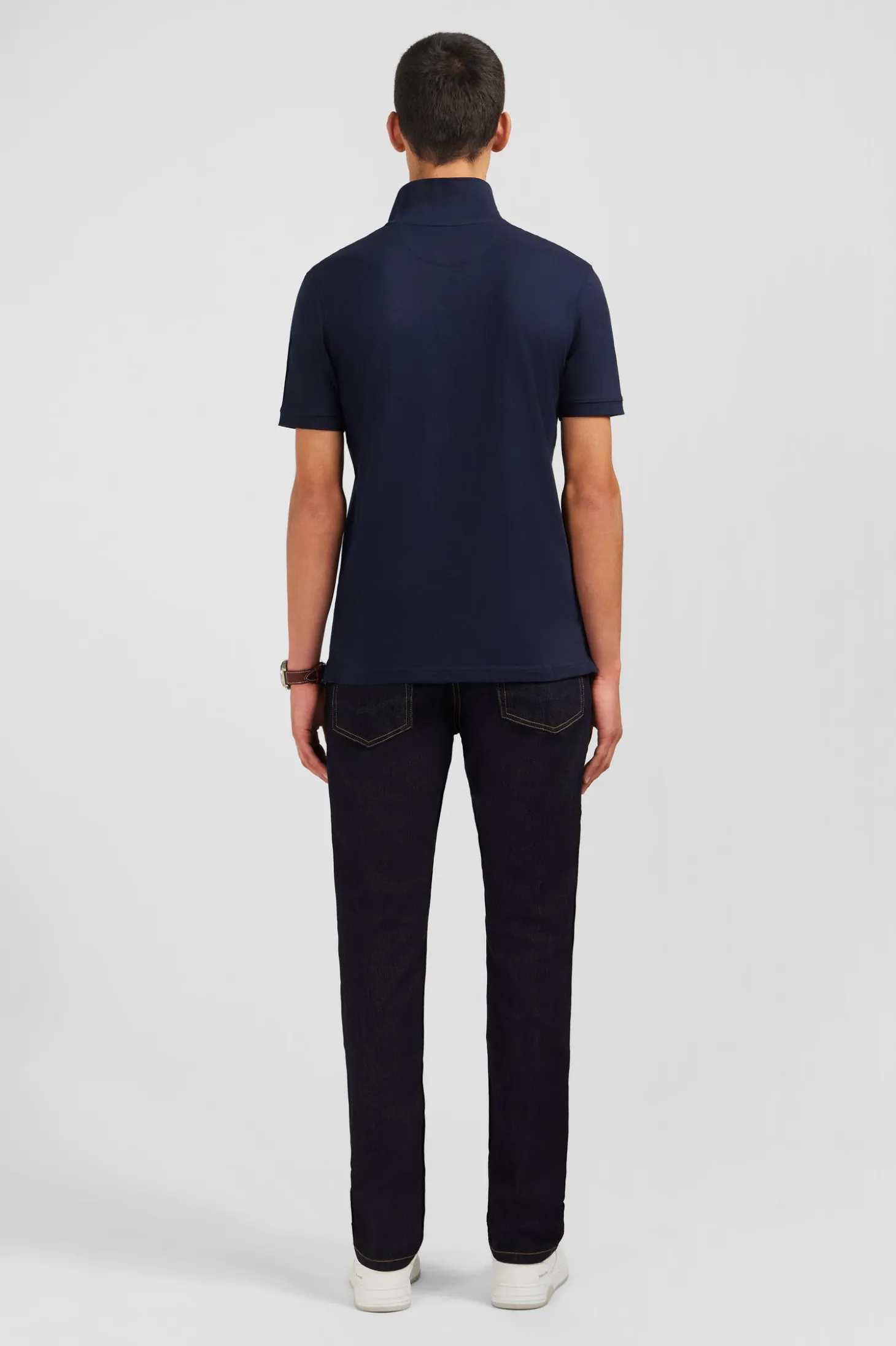 Navy blue stretch pima cotton polo