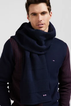 Navy blue striped cotton scarf