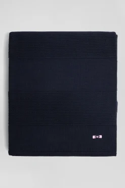 Navy blue striped cotton scarf