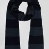 Navy blue striped mixed wool large scarf