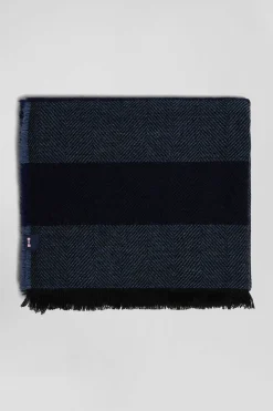 Navy blue striped mixed wool large scarf