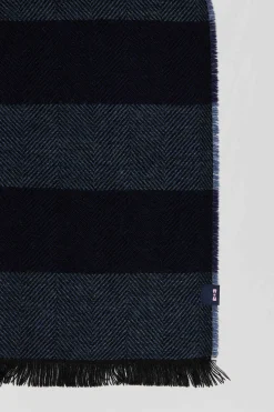 Navy blue striped mixed wool large scarf