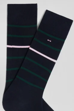 Navy blue striped stretch cotton socks