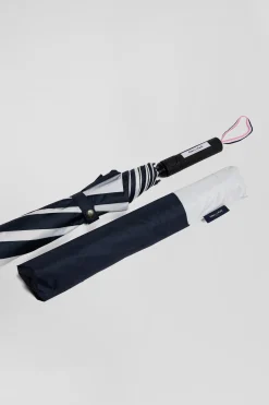 Navy blue striped umbrella