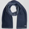 Navy blue striped wool and cotton scarf