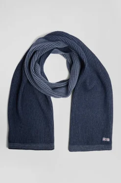 Navy blue striped wool and cotton scarf