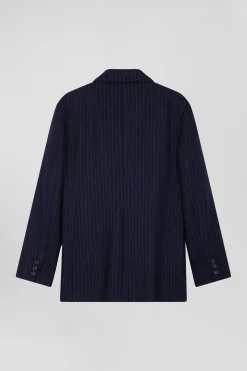 Navy blue striped wool blazer Oversized fit