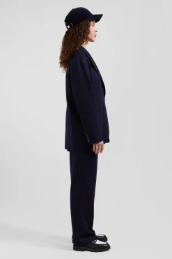 Navy blue striped wool blazer Oversized fit