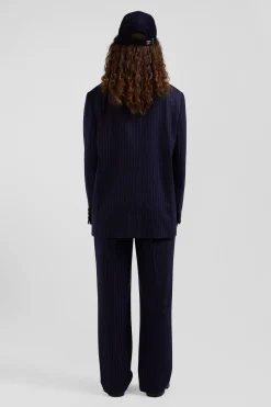 Navy blue striped wool blazer Oversized fit