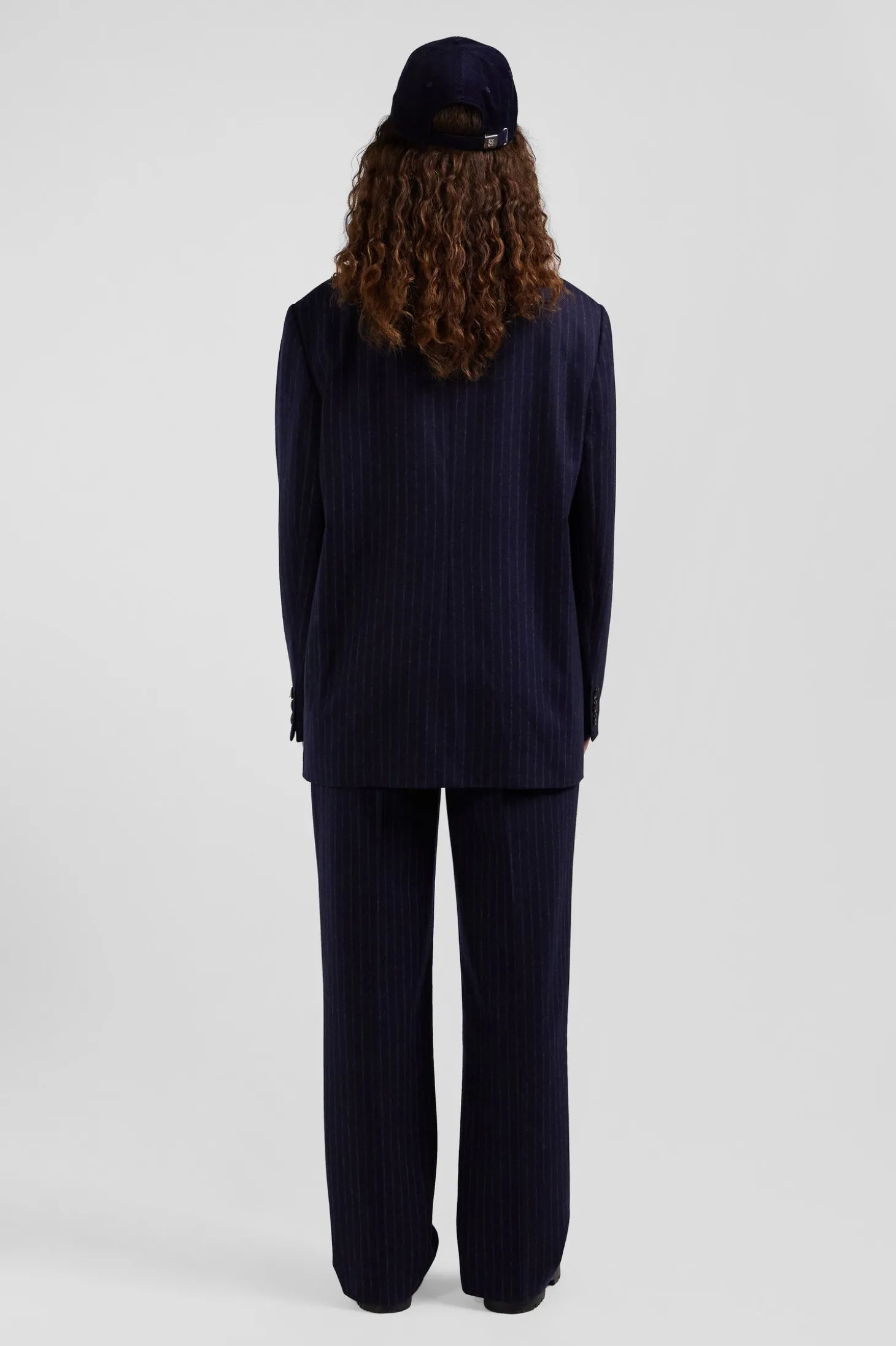 Navy blue striped wool blazer Oversized fit