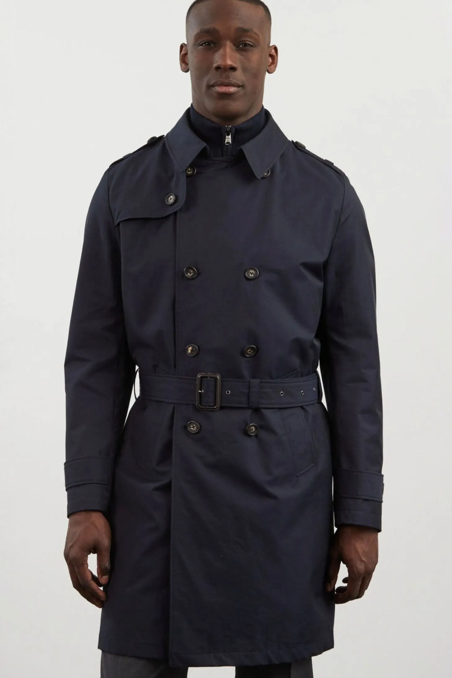 Navy blue waterproof trench coat