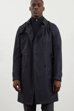 Navy blue waterproof trench coat