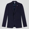 Navy blue wool blend jacket with striped lining Modern fit
