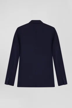 Navy blue wool blend jacket with striped lining Modern fit