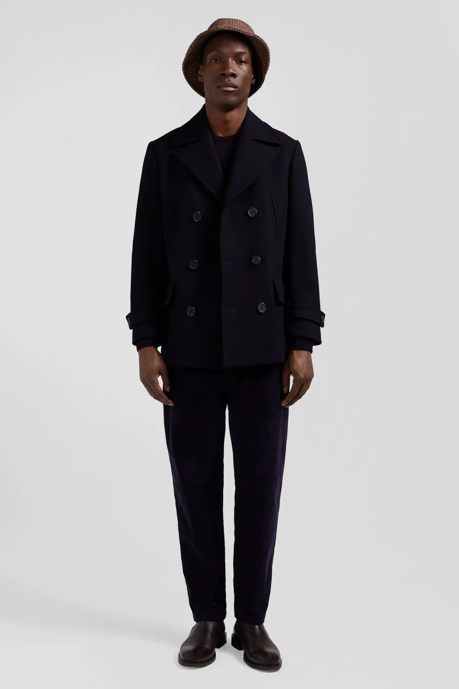 Navy blue wool blend pea coat