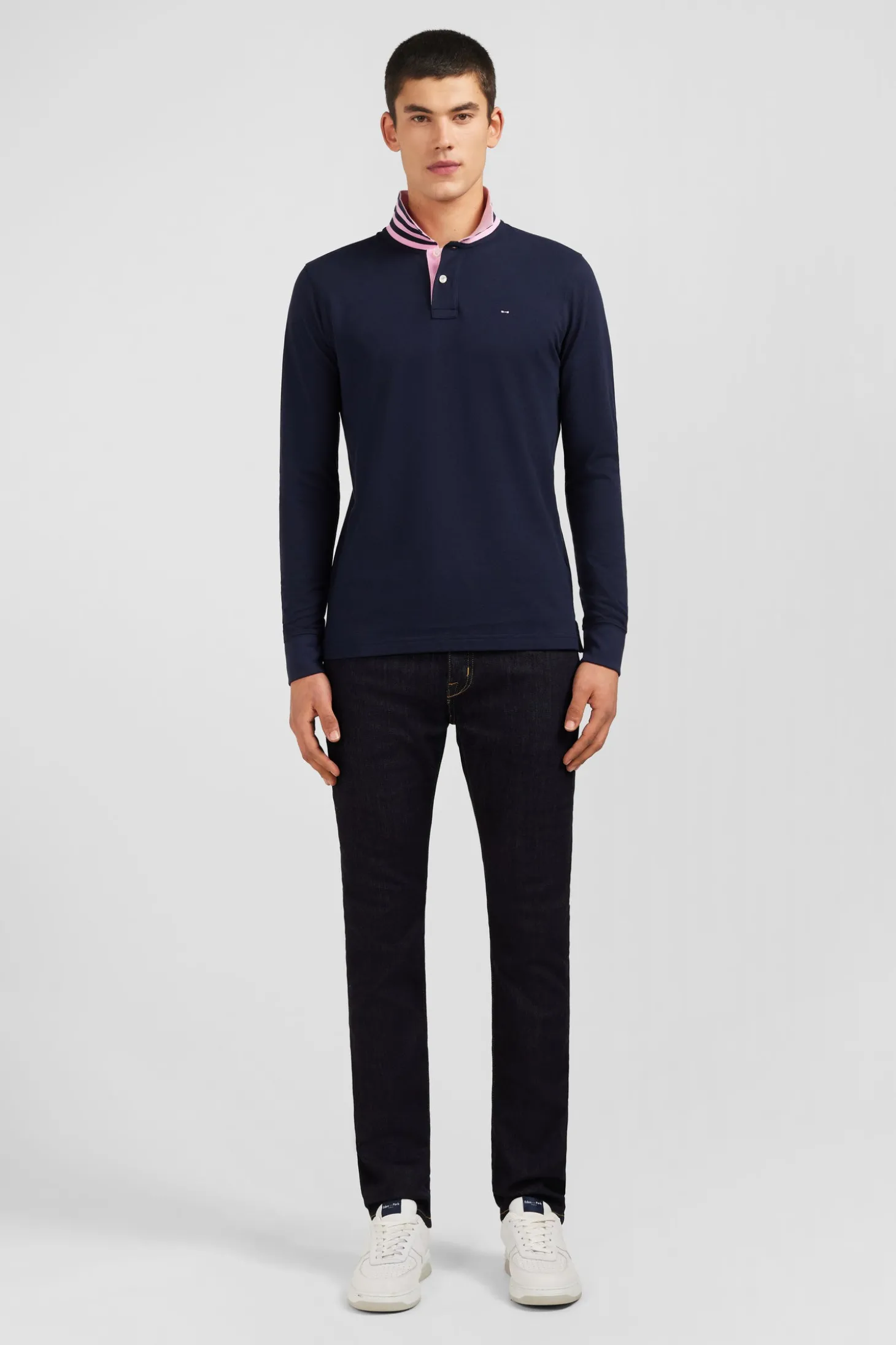 Navy cotton polo with contrasting neck