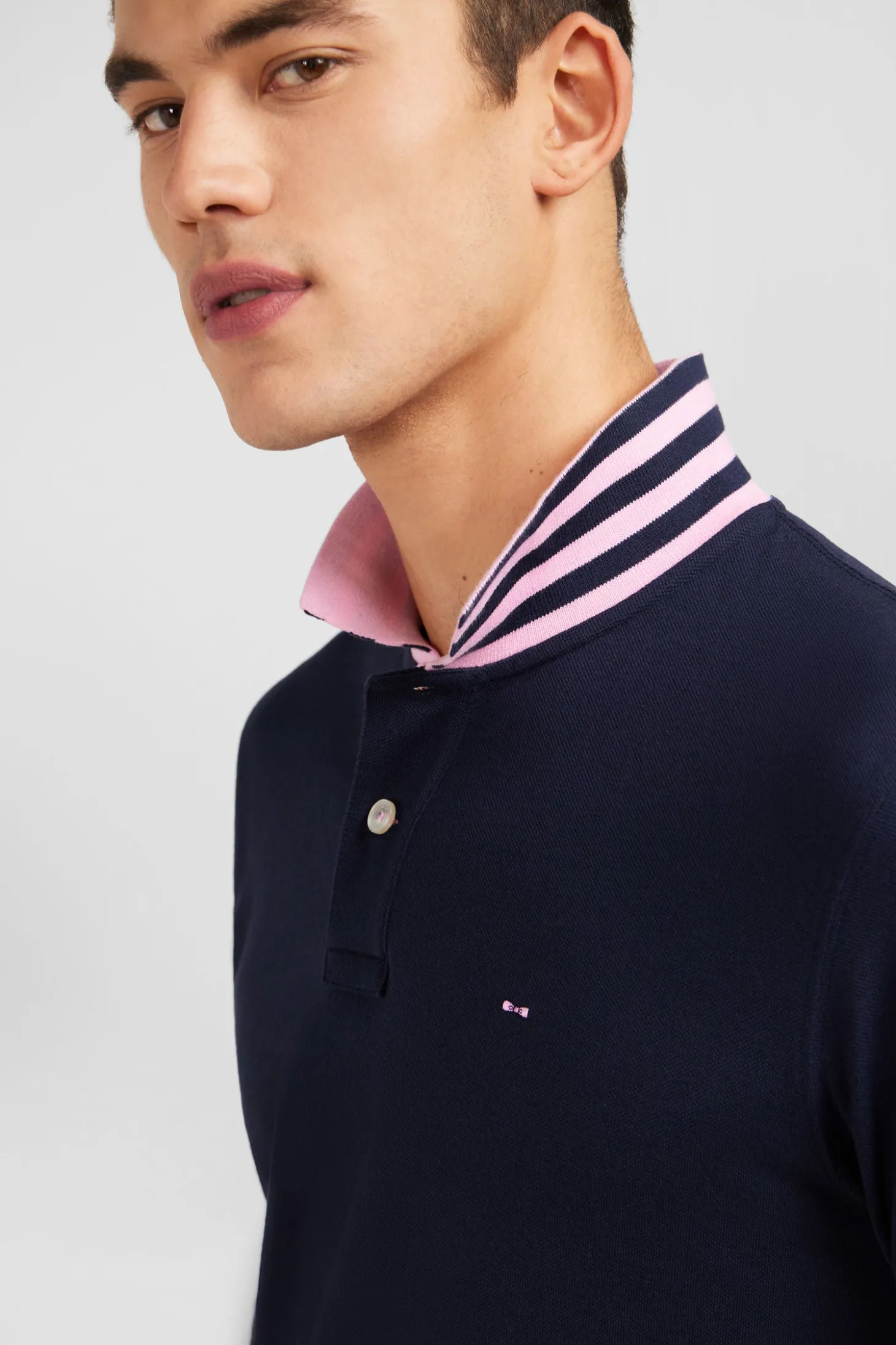 Navy cotton polo with contrasting neck