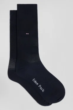Navy socks with knit plays in stretch cotton
