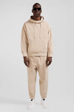Oversize beige unisex dyed cotton fleece hoodie