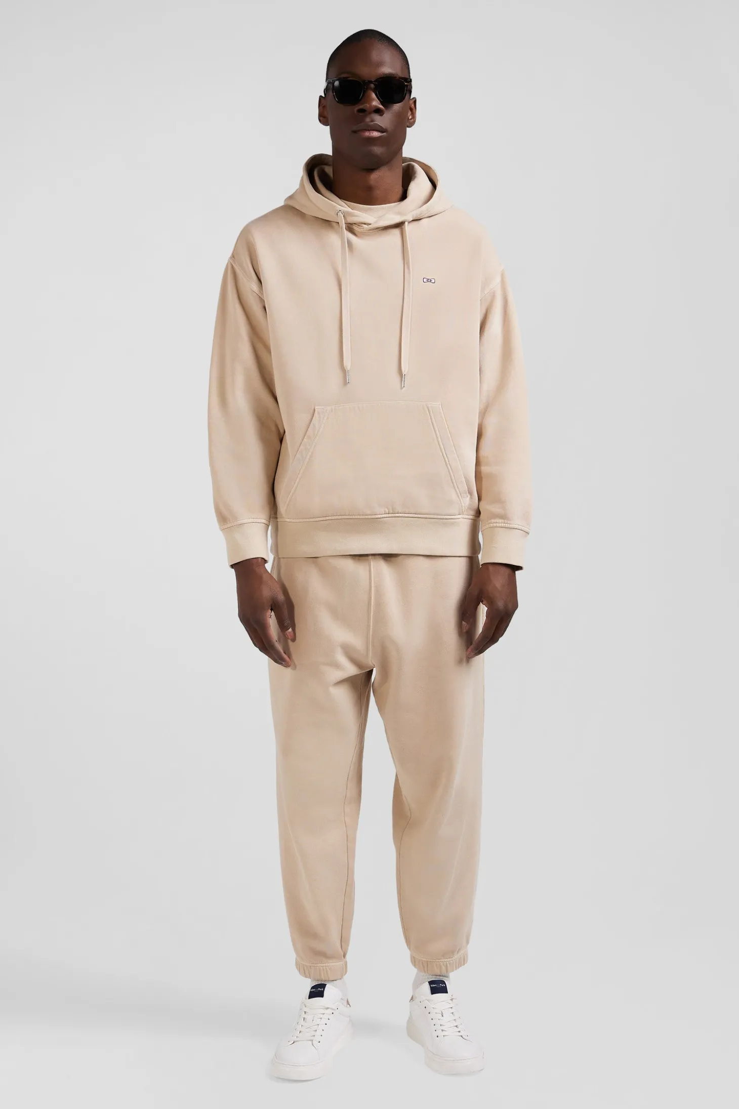 Oversize beige unisex dyed cotton fleece hoodie