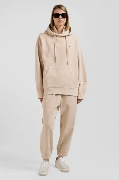 Oversize beige unisex dyed cotton fleece hoodie