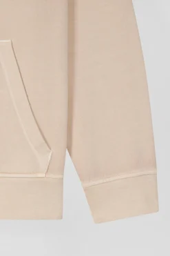 Oversize beige unisex dyed cotton fleece hoodie
