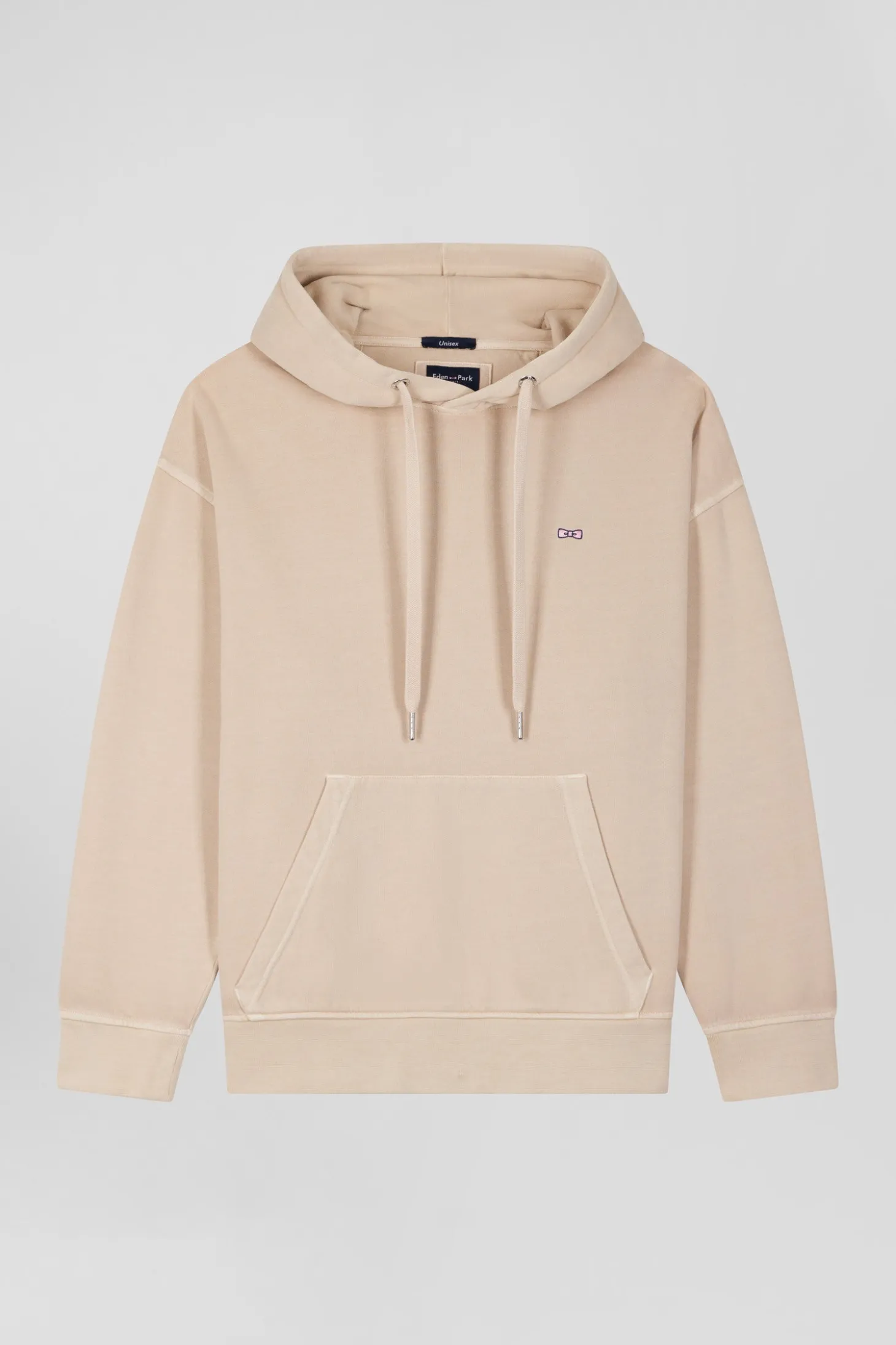 Oversize beige unisex dyed cotton fleece hoodie