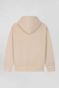 Oversize beige unisex dyed cotton fleece hoodie