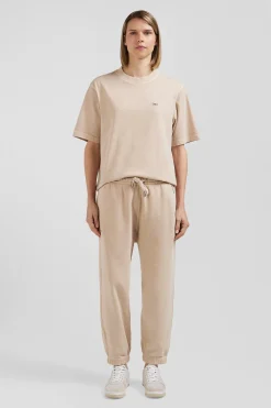Oversize beige unisex short-sleeved T-shirt in overdyed cotton