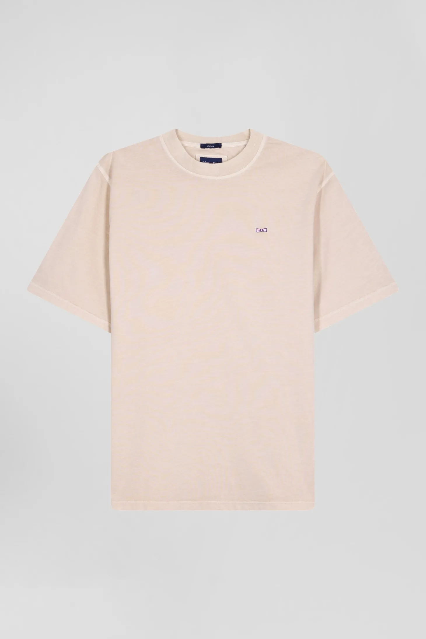 Oversize beige unisex short-sleeved T-shirt in overdyed cotton