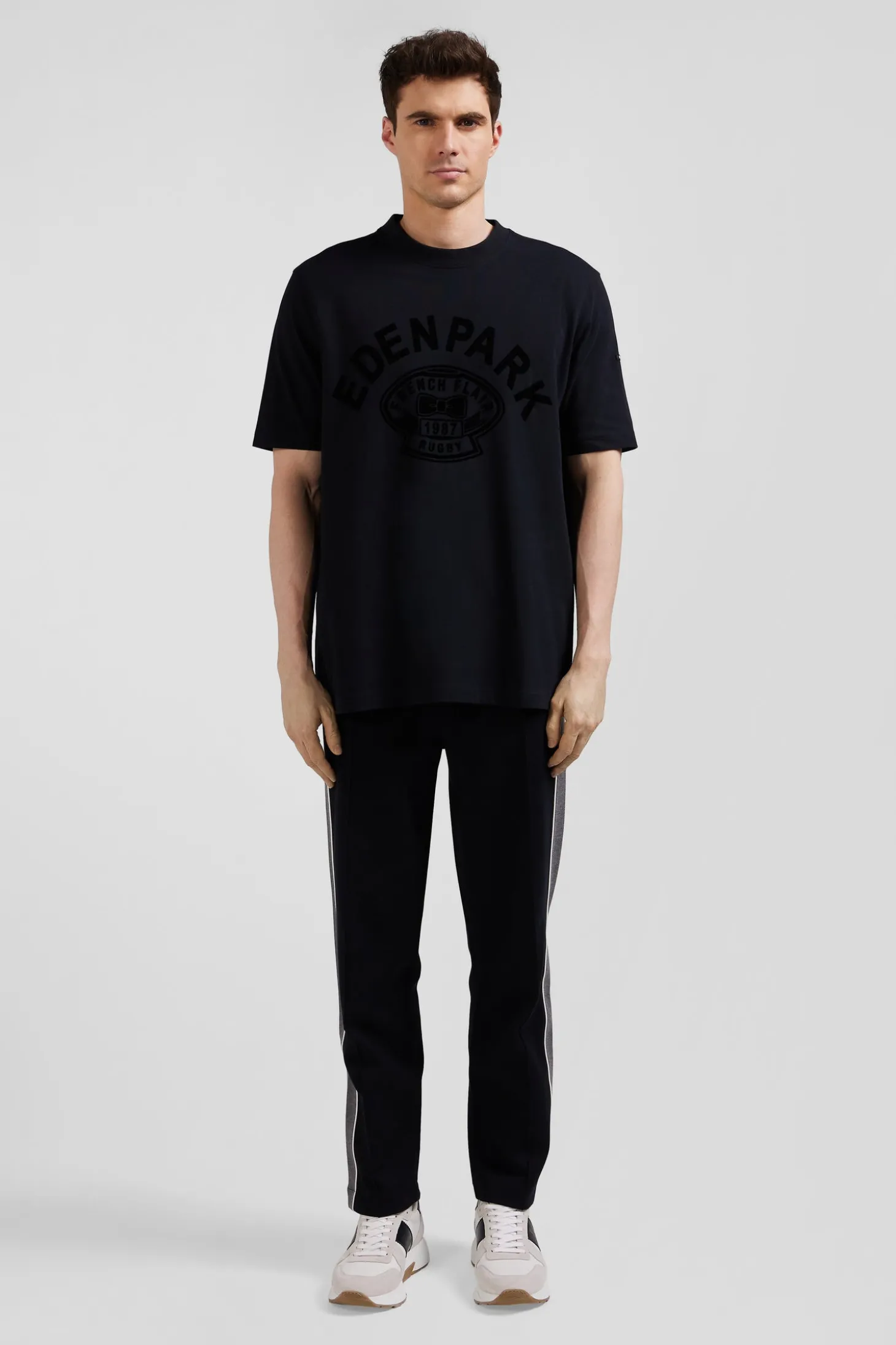 Oversize black short-sleeved cotton T-shirt with Eden Park Rugby print