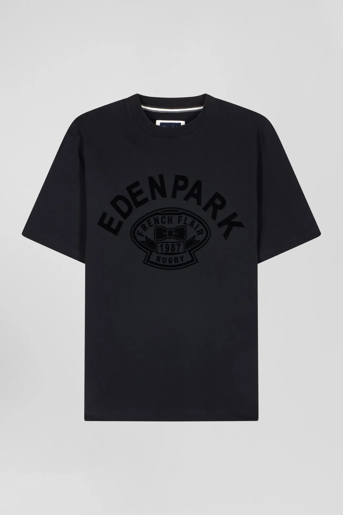 Oversize black short-sleeved cotton T-shirt with Eden Park Rugby print