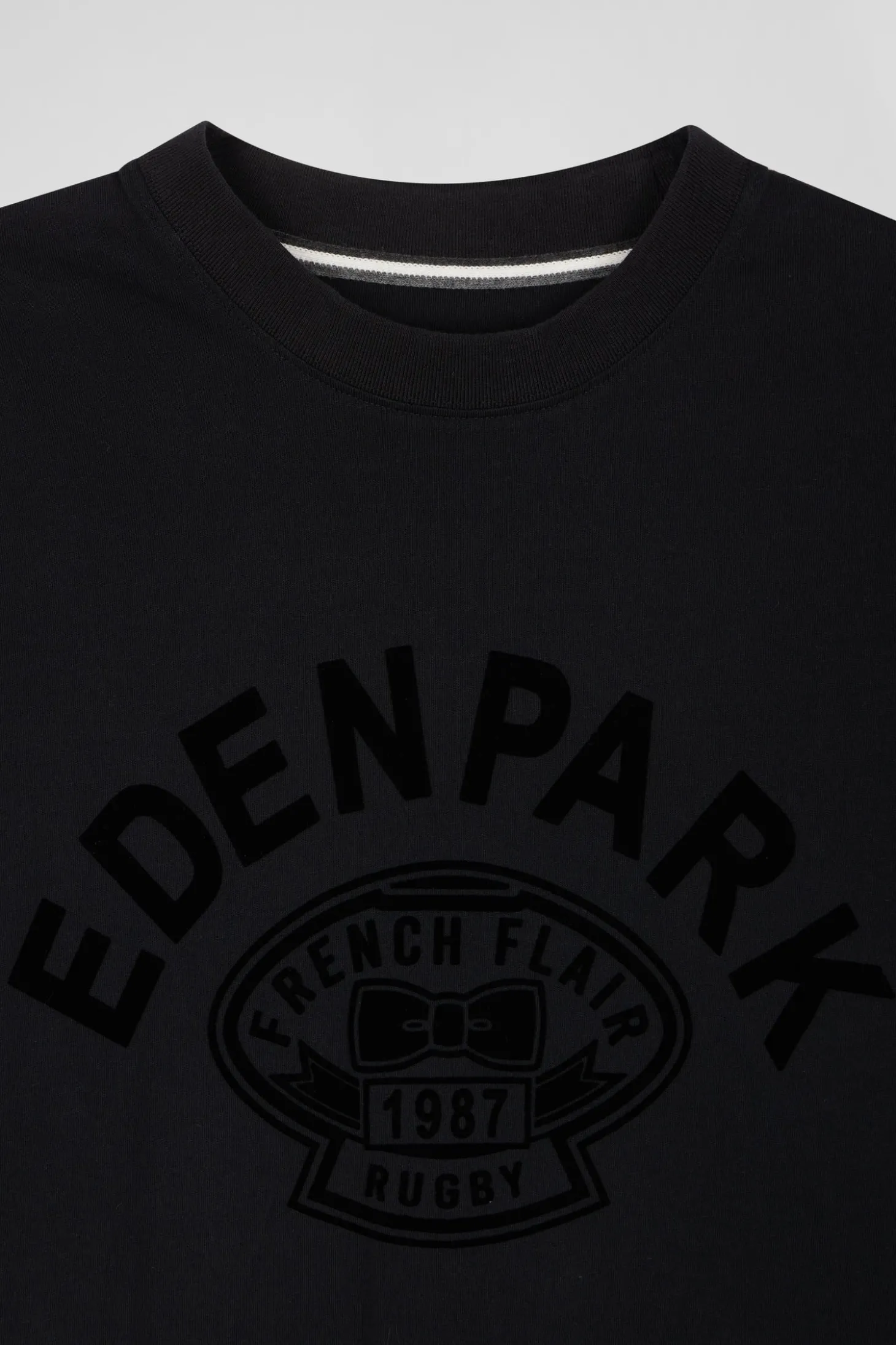 Oversize black short-sleeved cotton T-shirt with Eden Park Rugby print