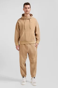 Oversize brown unisex dyed cotton fleece hoodie