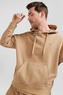 Oversize brown unisex dyed cotton fleece hoodie