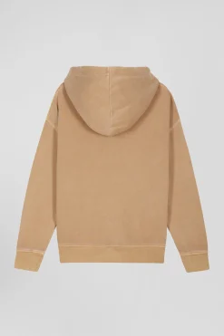 Oversize brown unisex dyed cotton fleece hoodie